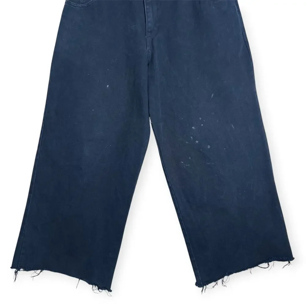 Solo Semore Wide Leg Jeans Indigo Raw Hem Mens 34x27 Vintage Dark Denim USA
